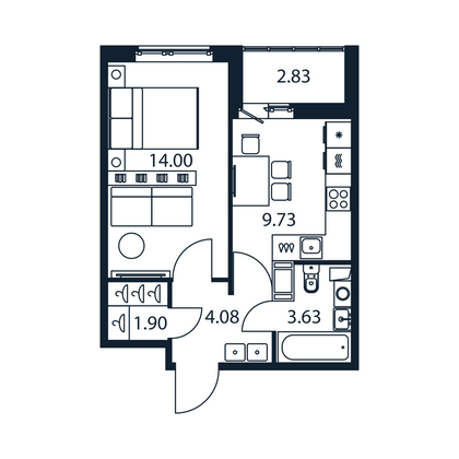 Продажа 1-комнатной квартиры 34,8 м², 2/12 этаж