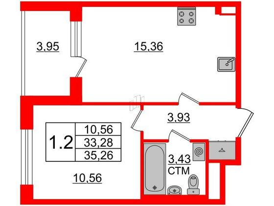 Продажа 1-комнатной квартиры 33,3 м², 2/4 этаж