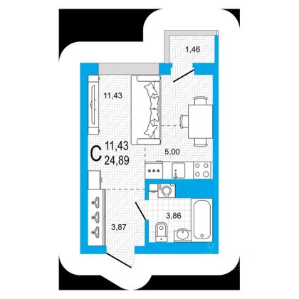 Продажа квартиры-студии 24,9 м², 10/27 этаж
