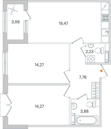 Продажа 2-комнатной квартиры 63,7 м², 2/4 этаж