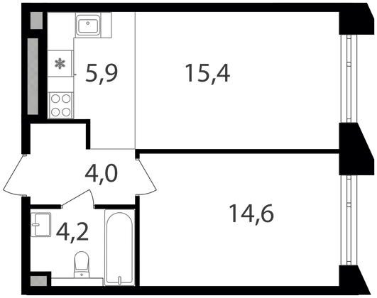 Продажа 1-комнатной квартиры 44,1 м², 9/15 этаж