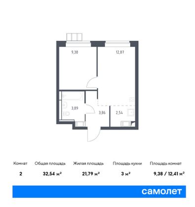 32,5 м², 1-комн. квартира, 9/13 этаж