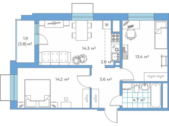 Продажа 2-комнатной квартиры 61 м², 2/10 этаж