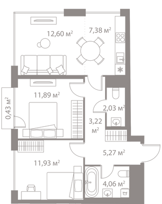 Продажа 2-комнатной квартиры 58,8 м², 23/25 этаж