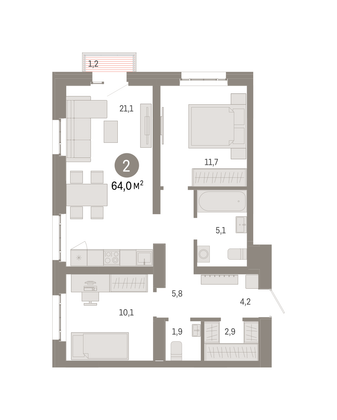 Продажа 2-комнатной квартиры 64 м², 12/16 этаж