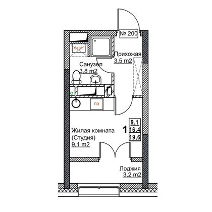 Продажа квартиры-студии 19,6 м², 8/24 этаж