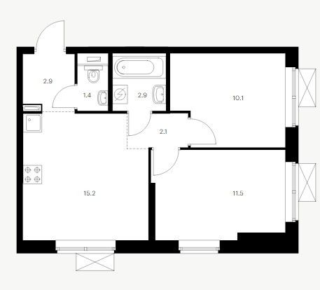 Продажа 2-комнатной квартиры 46,1 м², 11/25 этаж