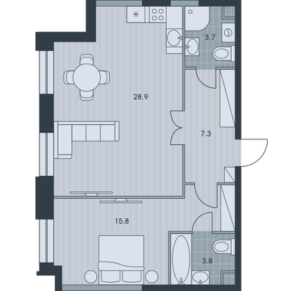 59,5 м², 2-комн. квартира, 34/34 этаж