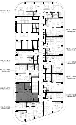 Продажа 1-комнатной квартиры 40,6 м², 2/49 этаж