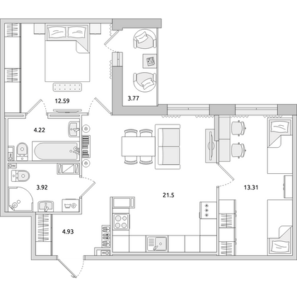 Продажа 2-комнатной квартиры 64,2 м², 6/14 этаж
