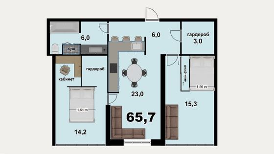 Продажа 2-комнатной квартиры 65,7 м², 7/18 этаж