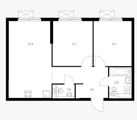 Продажа 2-комнатной квартиры 58,4 м², 6/25 этаж