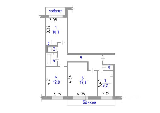 Продажа 3-комнатной квартиры 67 м², 9/10 этаж