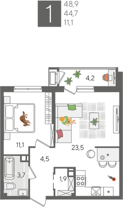 Продажа 1-комнатной квартиры 48,9 м², 10/24 этаж