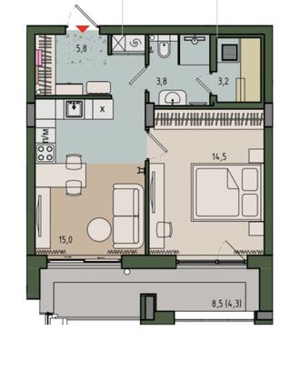 Продажа 1-комнатной квартиры 46,6 м², 2/10 этаж