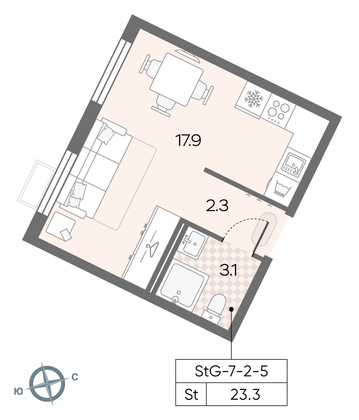 Продажа квартиры-студии 23,3 м², 4/24 этаж