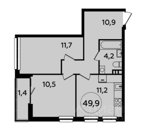 Продажа 2-комнатной квартиры 51,6 м², 9/23 этаж