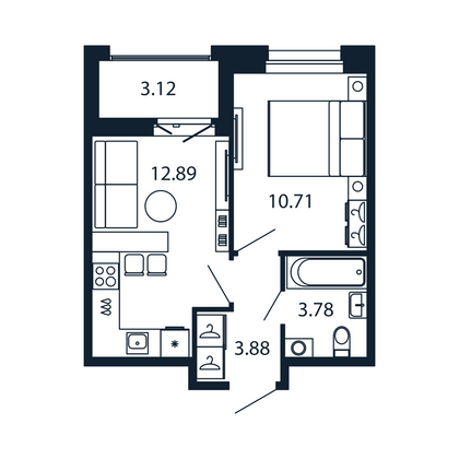 Продажа 1-комнатной квартиры 32,8 м², 11/12 этаж