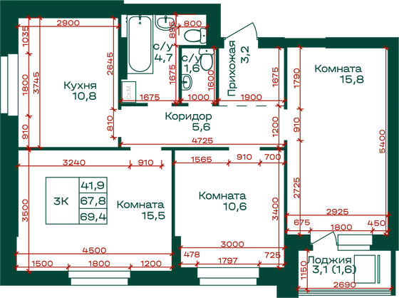 Продажа 3-комнатной квартиры 70,9 м², 6/8 этаж