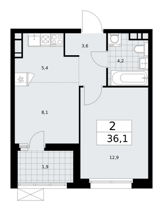 36,1 м², 2-комн. квартира, 7/17 этаж