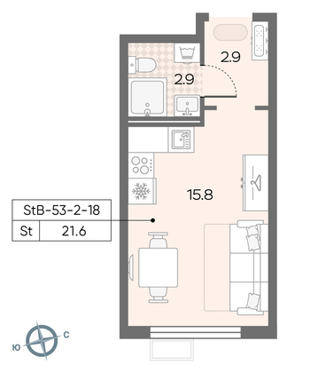 Продажа квартиры-студии 21,6 м², 14/24 этаж