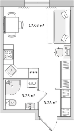 23,7 м², студия, 1/22 этаж