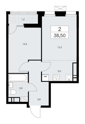 38,5 м², своб. планировка, 17/18 этаж