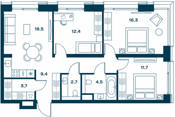 79,2 м², 3-комн. квартира, 17/25 этаж