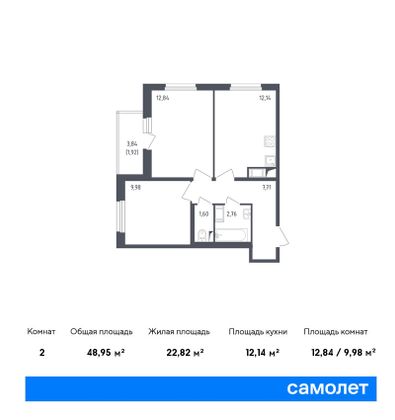 49 м², 2-комн. квартира, 3/8 этаж