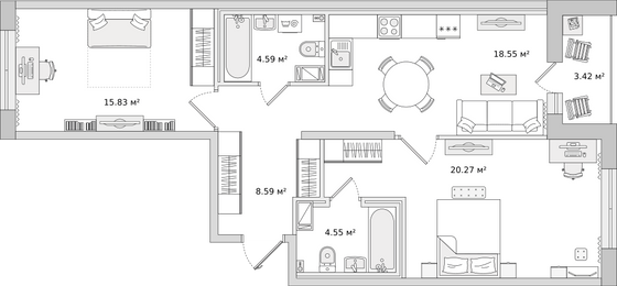 75,8 м², 2-комн. квартира, 2/16 этаж