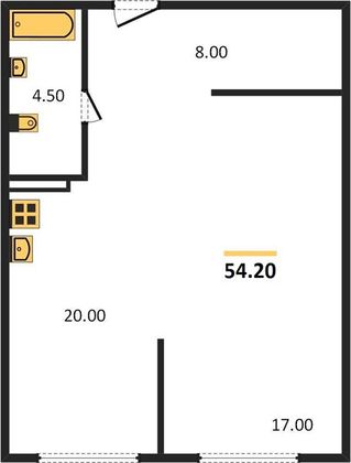 Продажа 1-комнатной квартиры 54,2 м², 2/26 этаж