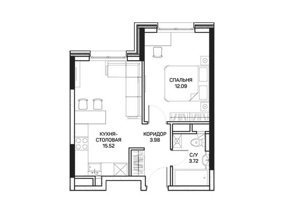 35,3 м², 1-комн. квартира, 7/8 этаж