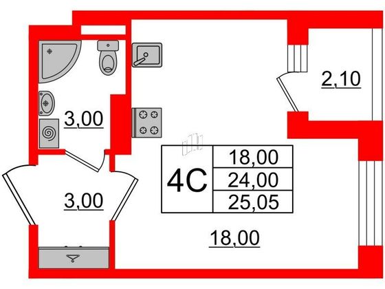 Продажа квартиры-студии 24 м², 4/4 этаж