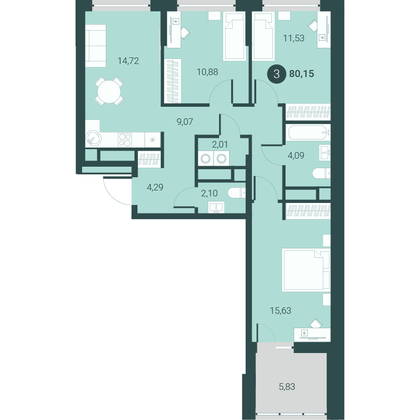 80,2 м², 3-комн. квартира, 7/10 этаж