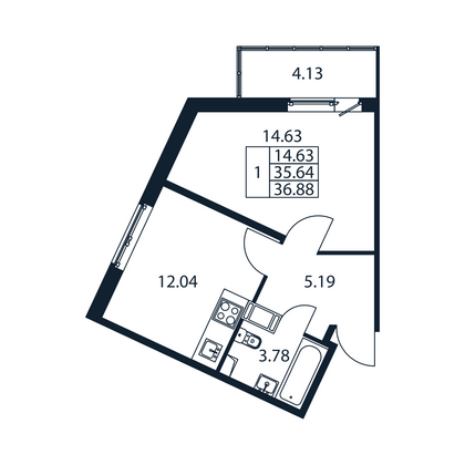 36,9 м², 1-комн. квартира, 3/12 этаж