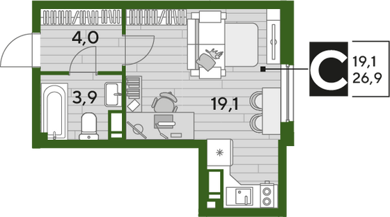 Продажа квартиры-студии 26,9 м², 11/16 этаж