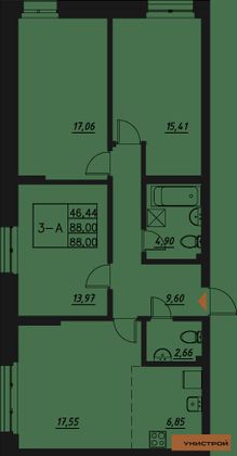 88 м², 3-комн. квартира, 2/20 этаж