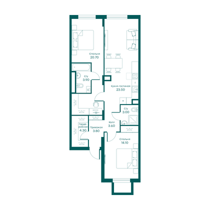 76,3 м², 3-комн. квартира, 1/6 этаж