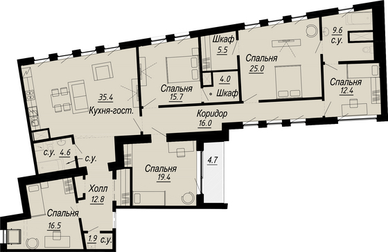 183,5 м², 5-комн. квартира, 7/8 этаж