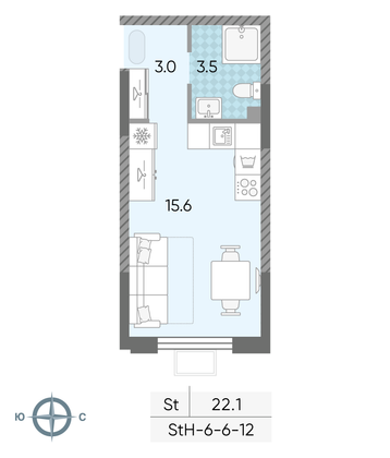 Продажа квартиры-студии 22,1 м², 10/24 этаж