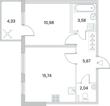 Продажа 1-комнатной квартиры 39,3 м², 1/4 этаж