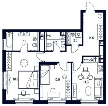 Продажа 2-комнатной квартиры 74 м², 8/23 этаж