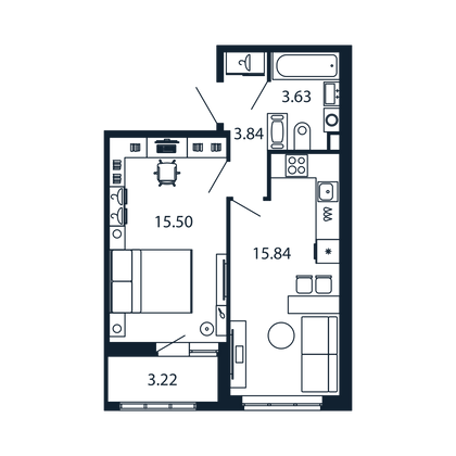 Продажа 1-комнатной квартиры 38,5 м², 3/13 этаж