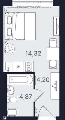 Продажа квартиры-студии 23,4 м², 2/24 этаж