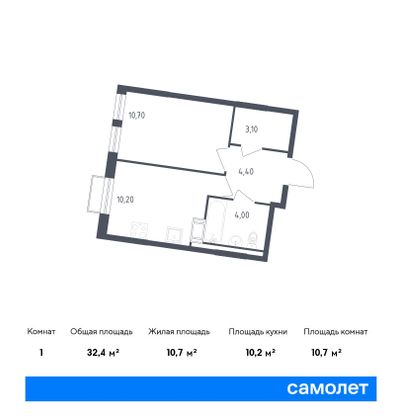 32,4 м², 1-комн. квартира, 3/9 этаж