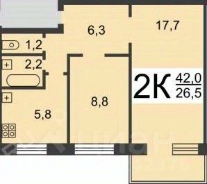 Продажа 2-комнатной квартиры 42 м², 5/5 этаж