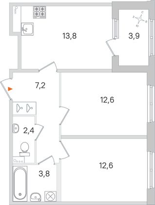 Продажа 2-комнатной квартиры 54,3 м², 1/4 этаж