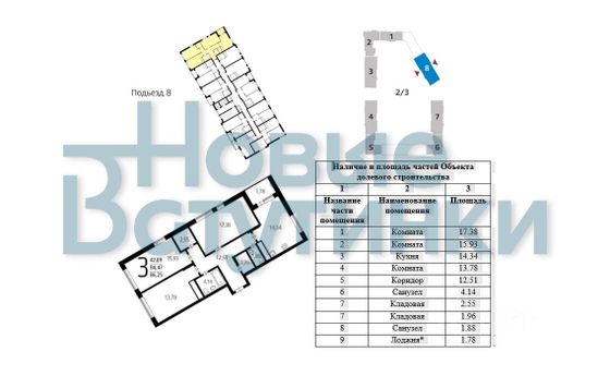 Продажа 3-комнатной квартиры 84,5 м², 14/14 этаж