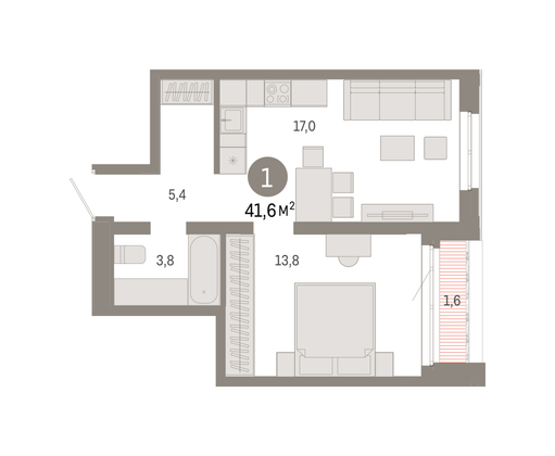 Продажа 1-комнатной квартиры 41,5 м², 2/17 этаж