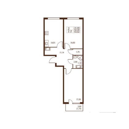 63,6 м², 2-комн. квартира, 8/11 этаж